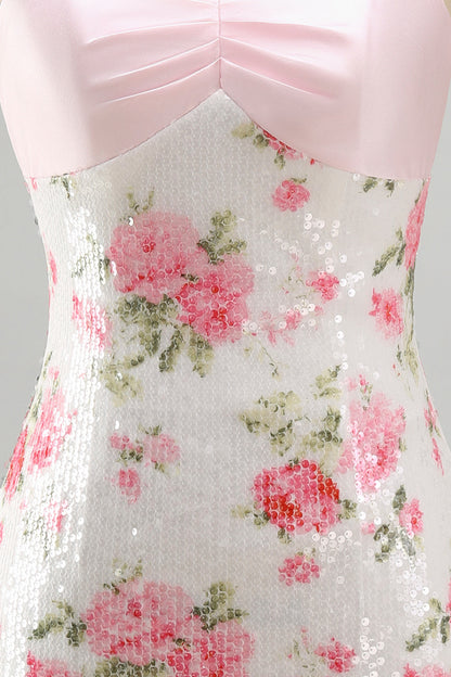 Wilhelmine Sequin Dress with Bow Back and Floral Print