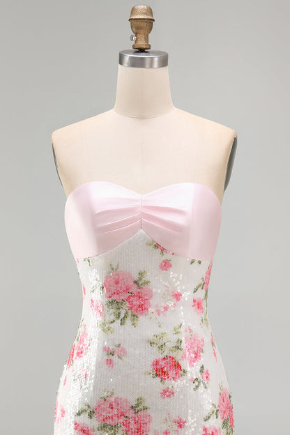 Wilhelmine Sequin Dress with Bow Back and Floral Print
