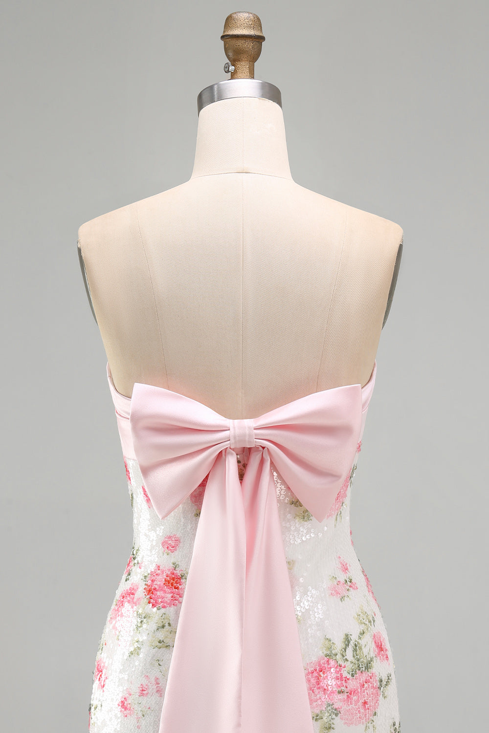 Wilhelmine Sequin Dress with Bow Back and Floral Print