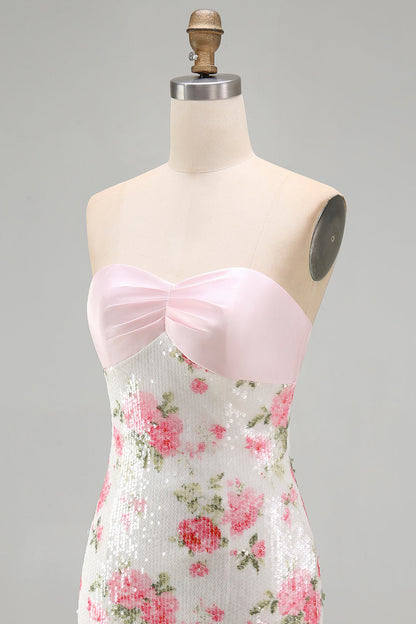 Wilhelmine Sequin Dress with Bow Back and Floral Print