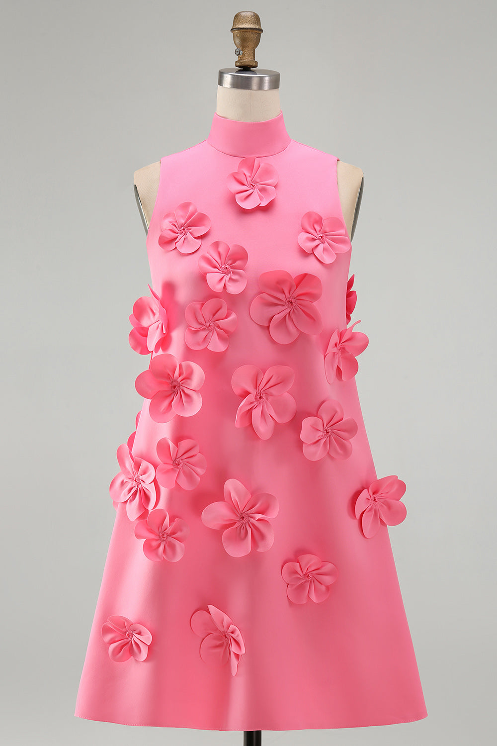 Giovanna Homecoming Dress with High Neck and 3D Flowers