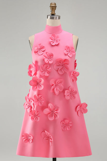 Giovanna Homecoming Dress with High Neck and 3D Flowers