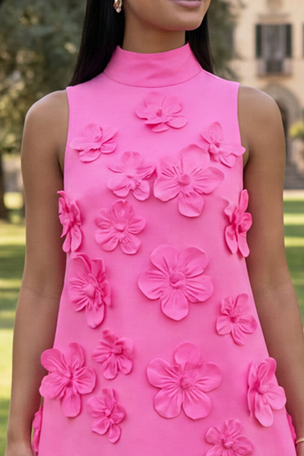 Giovanna Homecoming Dress with High Neck and 3D Flowers