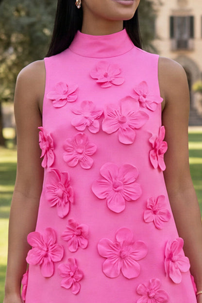 Giovanna Homecoming Dress with High Neck and 3D Flowers