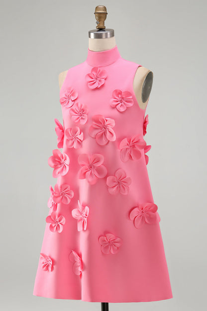Giovanna Homecoming Dress with High Neck and 3D Flowers