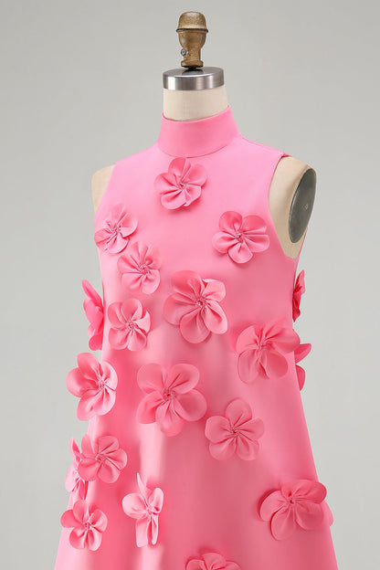 Giovanna Homecoming Dress with High Neck and 3D Flowers