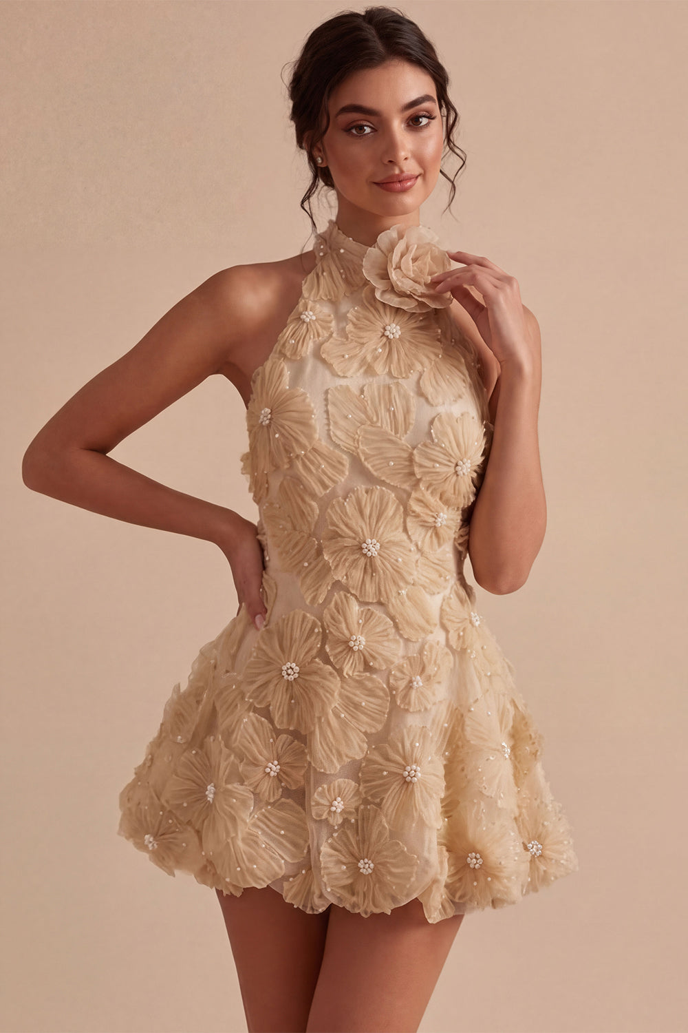 Isabeau Homecoming Dress with Beaded Lace and Open Back