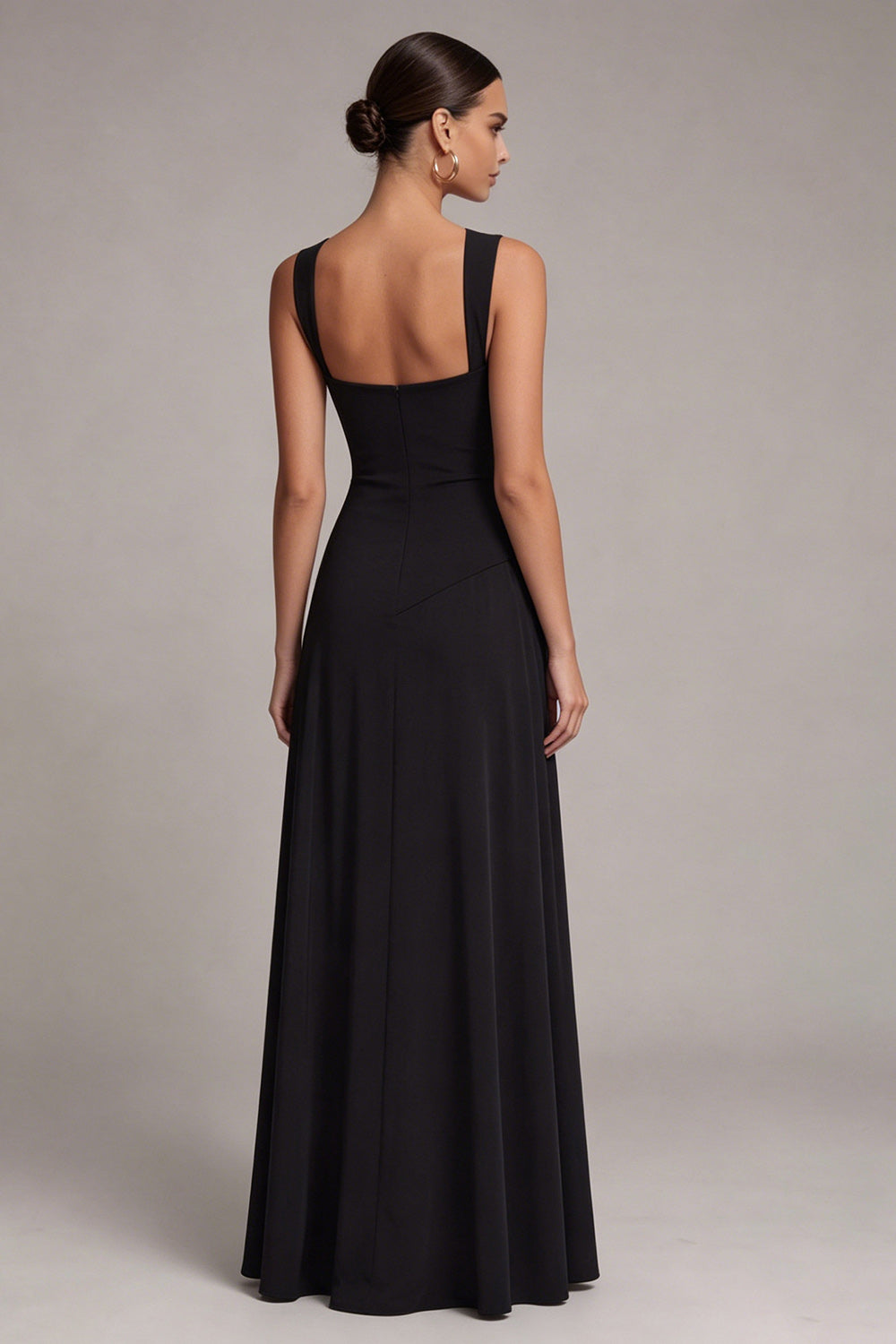 Lisbeth Black Dress with Square Neck and A-Line Skirt