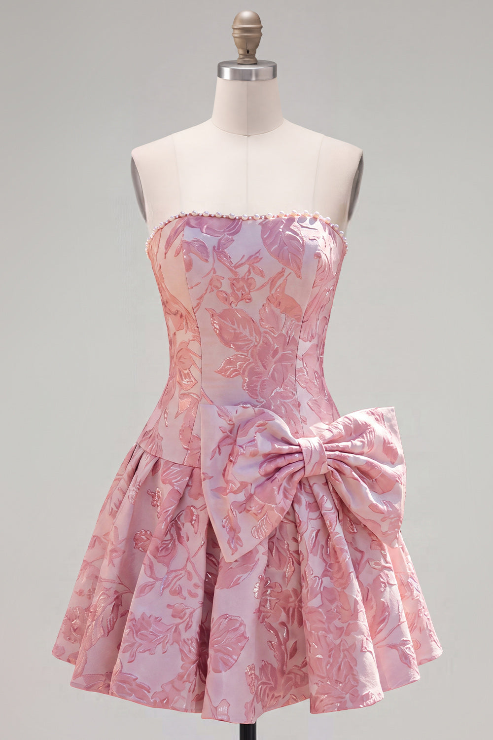 Johanna Homecoming Dress with Bow Detail and Jacquard Print