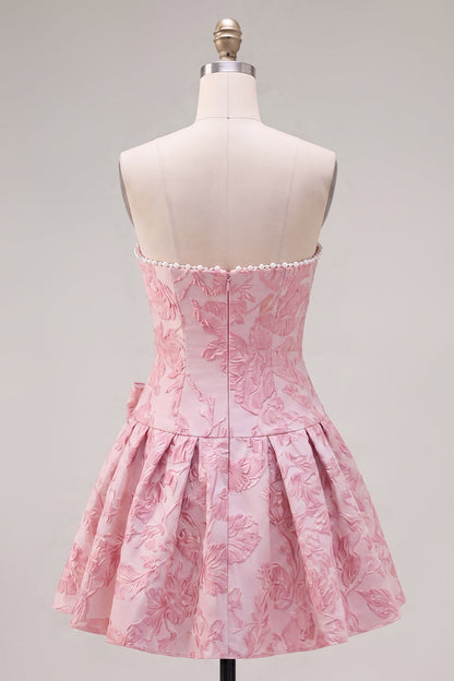 Johanna Homecoming Dress with Bow Detail and Jacquard Print