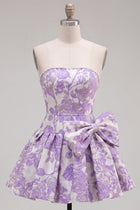 Johanna Homecoming Dress with Bow Detail and Jacquard Print