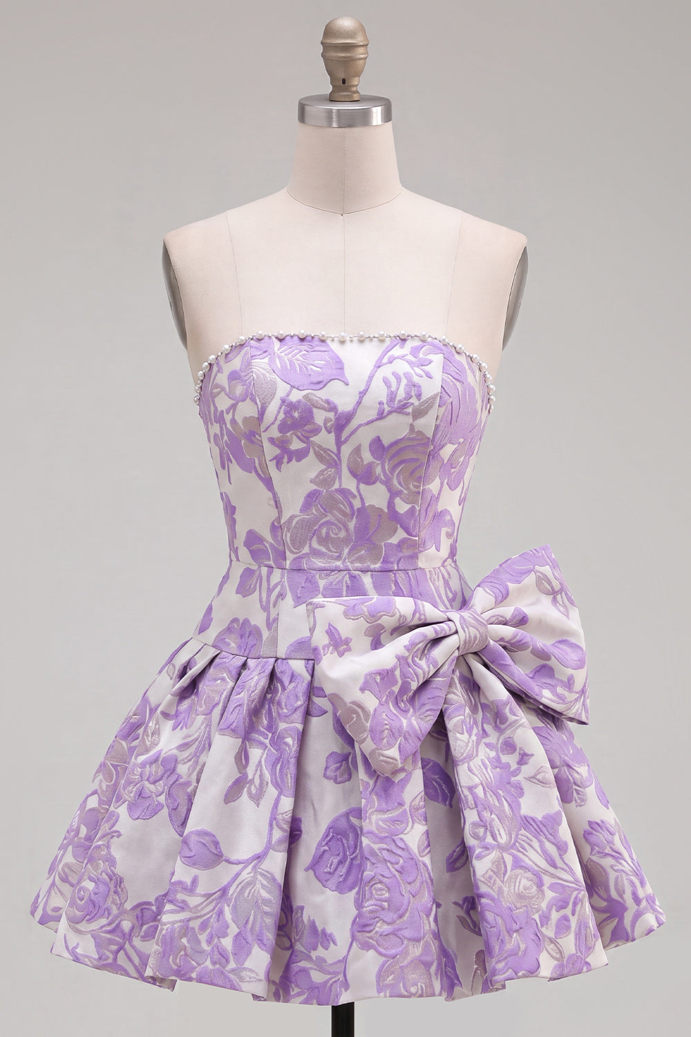 Johanna Homecoming Dress with Bow Detail and Jacquard Print