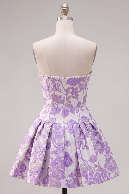 Johanna Homecoming Dress with Bow Detail and Jacquard Print