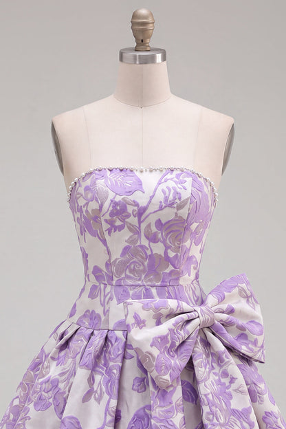 Johanna Homecoming Dress with Bow Detail and Jacquard Print