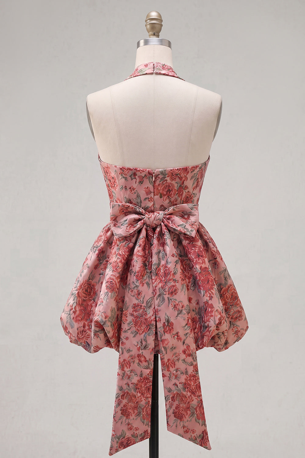 Cara Homecoming Dress with Halter Neck and Floral Jacquard