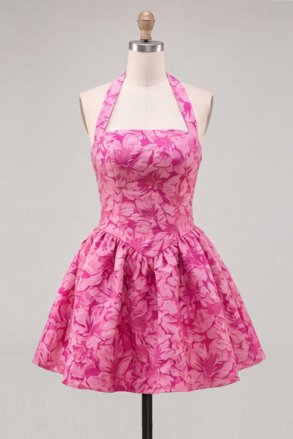 Graziella Homecoming Dress with Halter Neck and Jacquard