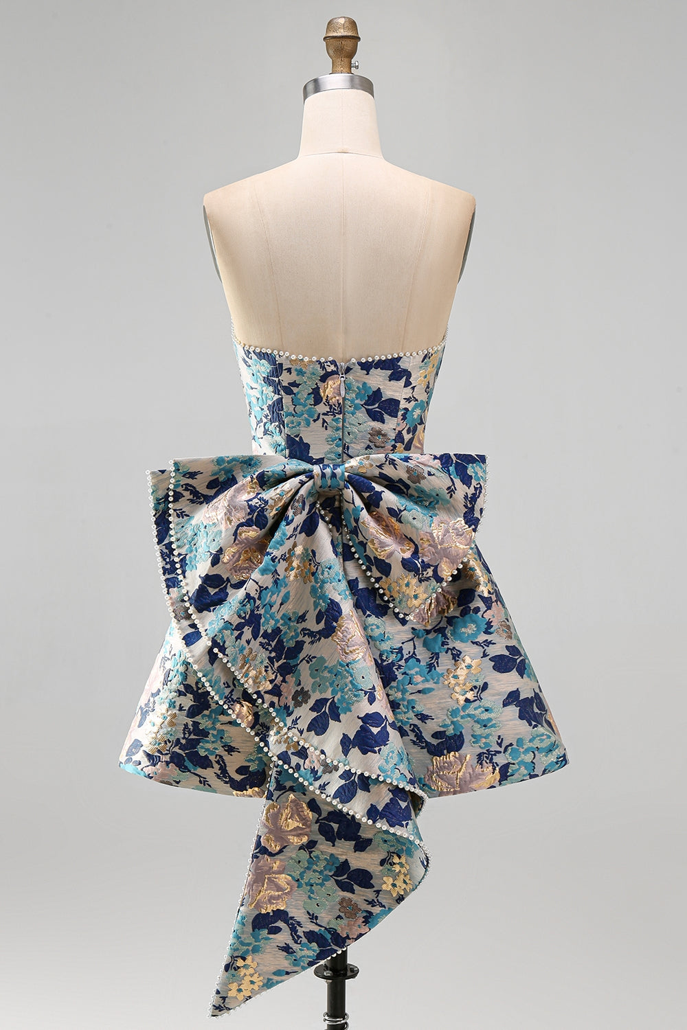 Jessa Homecoming Dress with Bow Back and Floral Jacquard