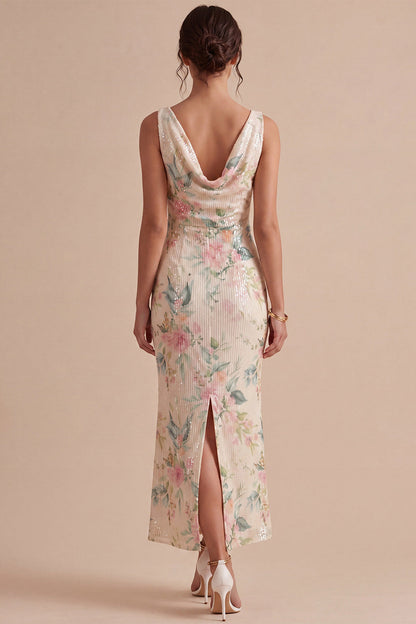 Rhea Sequin Dress with Cowl Neck and Mermaid Hem