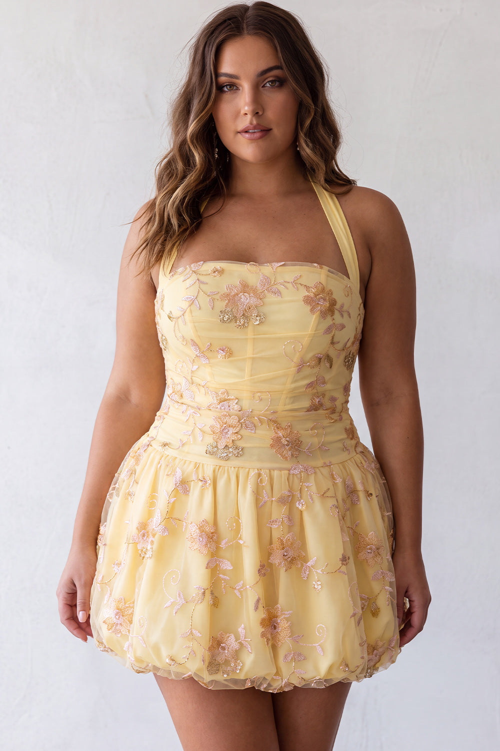 Helene Homecoming Dress with Corset Bodice and Halter Neck