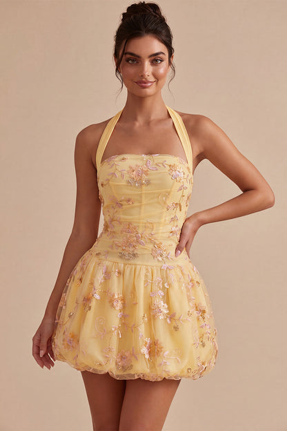 Helene Homecoming Dress with Corset Bodice and Halter Neck