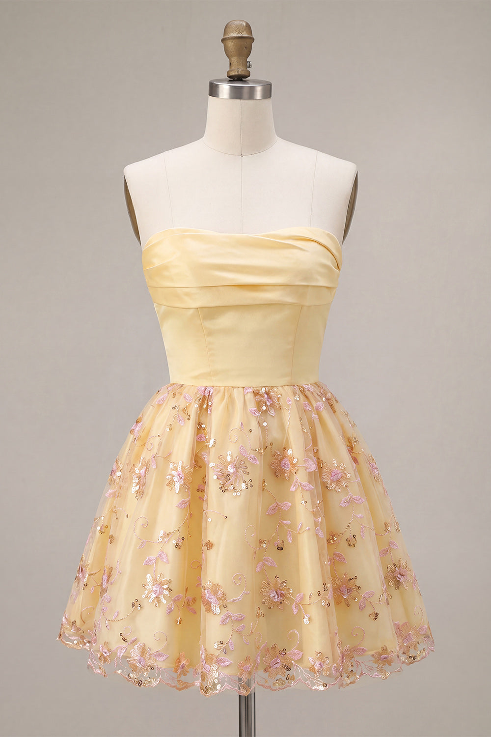 Victoire Sequin Dress with Floral Detail and Full Mini Skirt