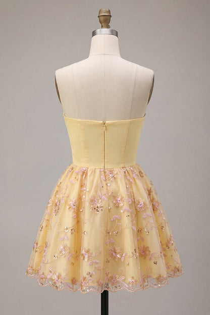 Victoire Sequin Dress with Floral Detail and Full Mini Skirt