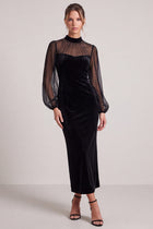 Lorelai Velvet Long Sleeve Midi Dress in Black