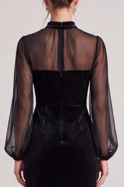Lorelai Velvet Long Sleeve Midi Dress in Black
