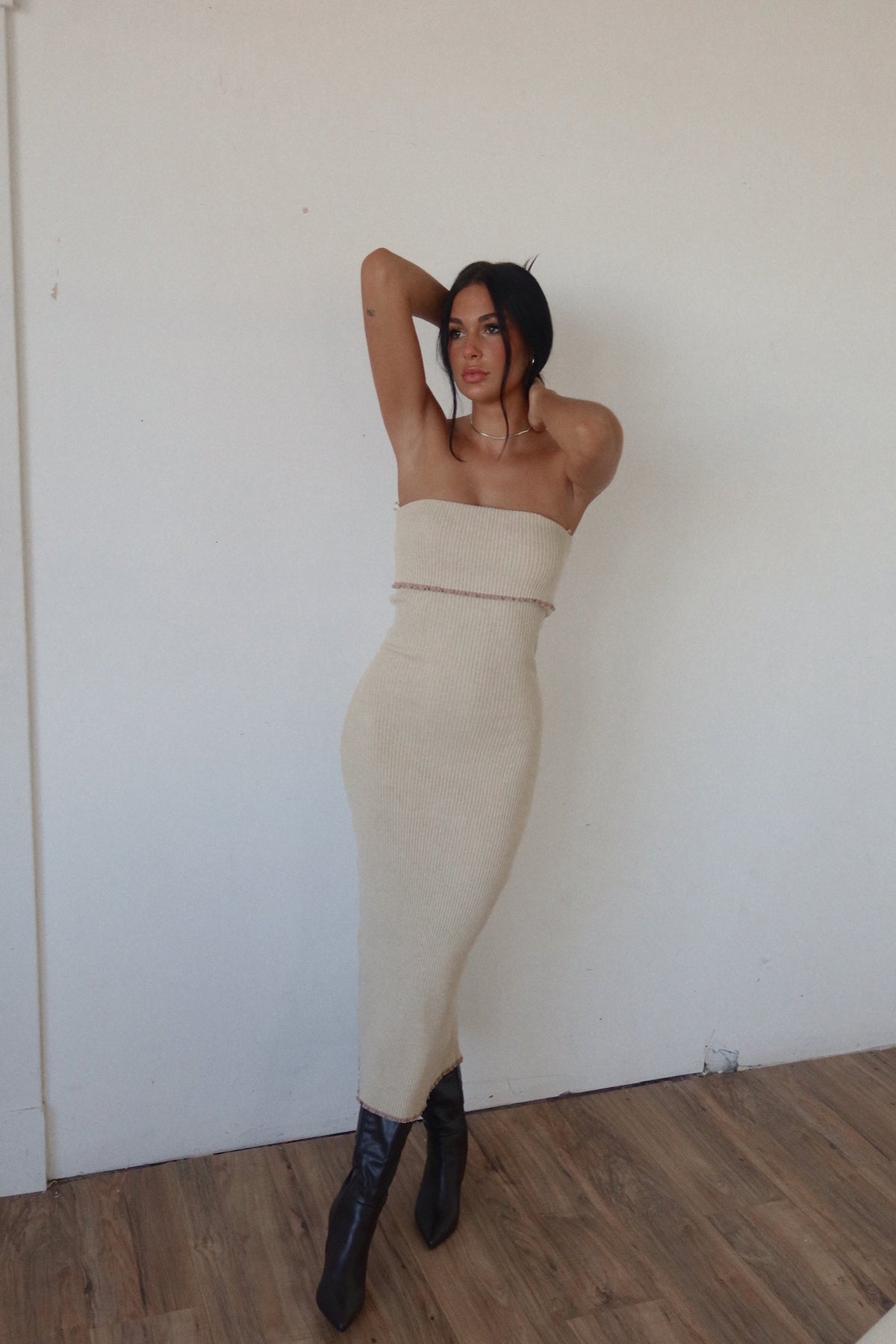 Zelda Sweater Dress with Strapless Neck and Ribbed Knit