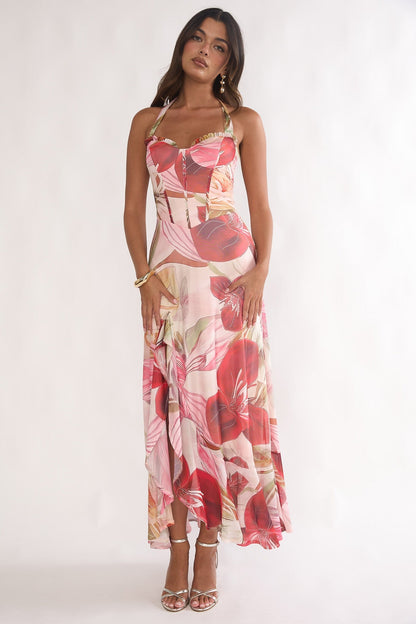 Rosalyn Halter Red Maxi Dress
