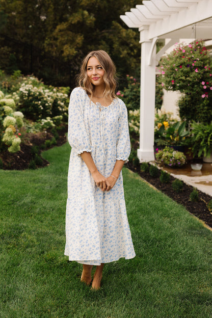 Pearl Cream Dress with Broderie Detail and Puff Sleeves
