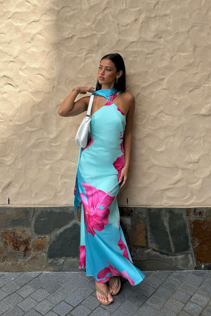 Risha Pink Maxi Dress with Scarf Detail