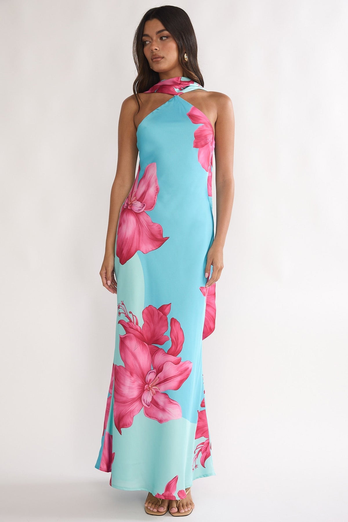 Risha Pink Maxi Dress with Scarf Detail