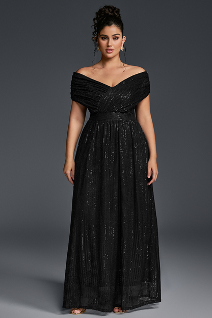 Gaia Sequin Dress with Off-Shoulder Neck and Empire Waist
