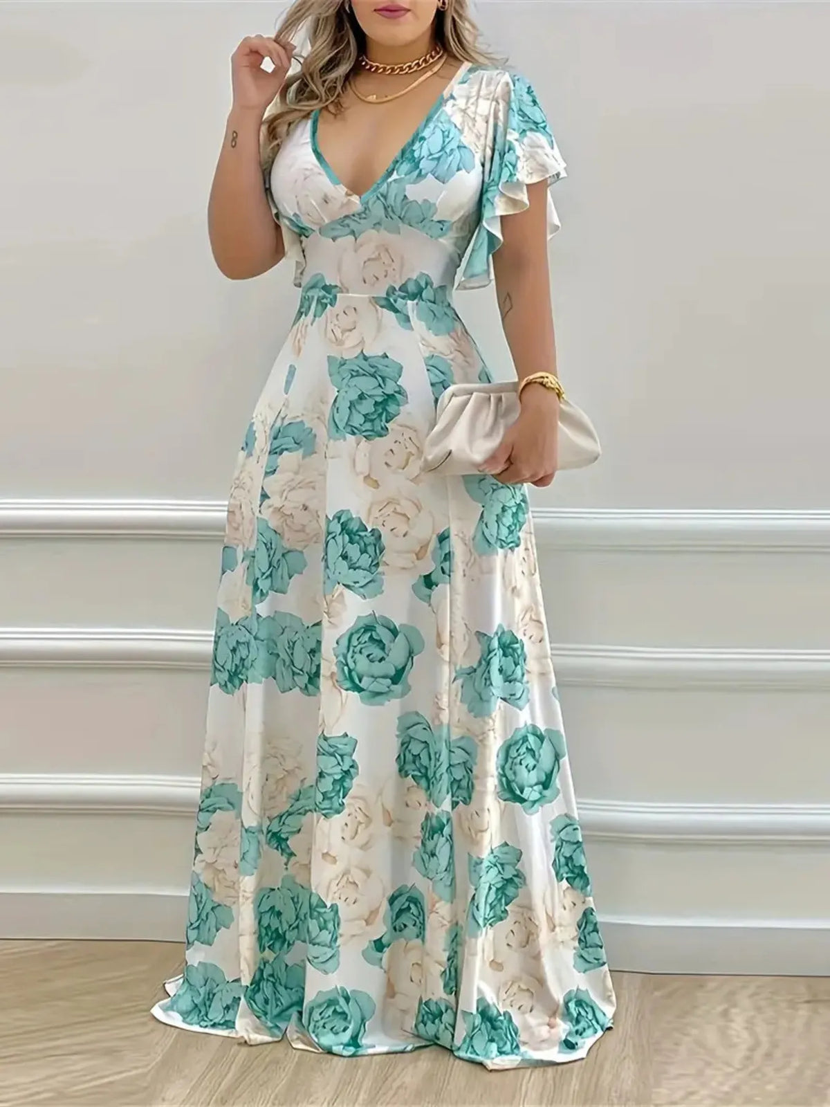 Xena Floral Maxi Dress with Flutter Sleeves