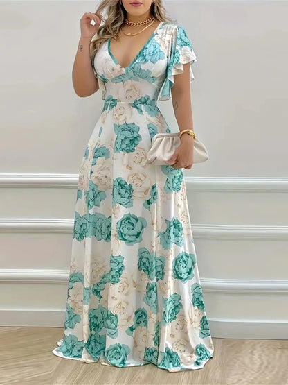 Xena Floral Maxi Dress with Flutter Sleeves