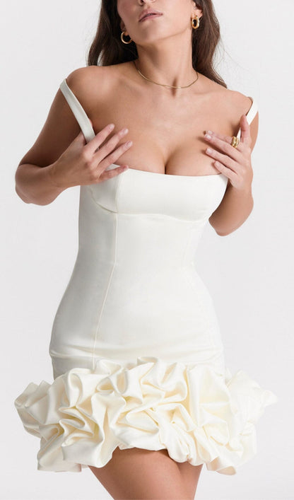 Gilda Homecoming Dress with Ruffle Hem and Ivory Satin