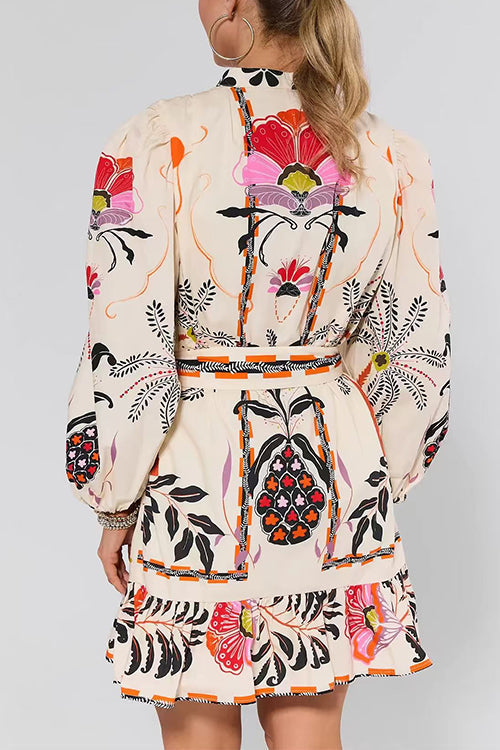 Orlaith Long Sleeve Mini Dress with Floral Print and Buttons