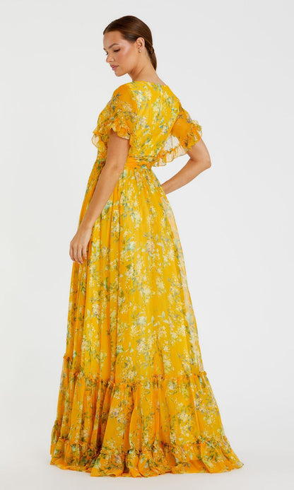Perpetua Formal Dress with Floral Print and Flutter Sleeves