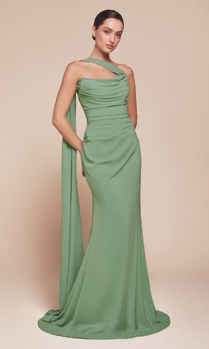 Junia Evening Gown with Multi-Way Straps and Chiffon Skirt