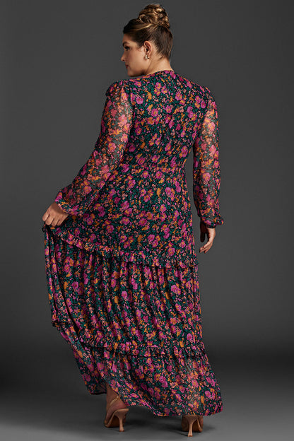 Quilla Floral Lantern Sleeve Maxi Dress