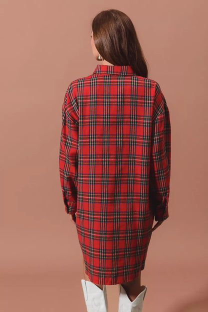 Laurel Red Dress with Tartan Check and Shirt Collar