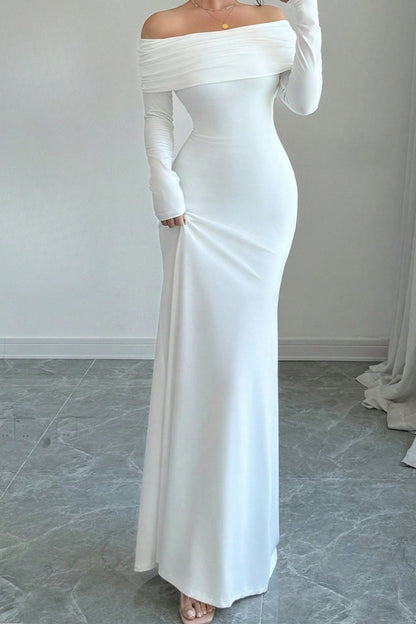 Gemma Long Sleeve Dress with Off Shoulder Neck and Mermaid Hem