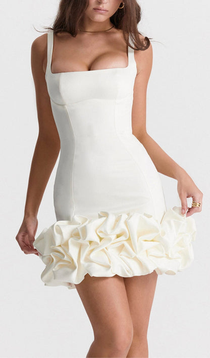 Gilda Homecoming Dress with Ruffle Hem and Ivory Satin