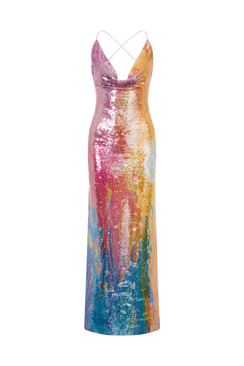 Tatiana Sequin Dress with Gradient Finish and Open Back