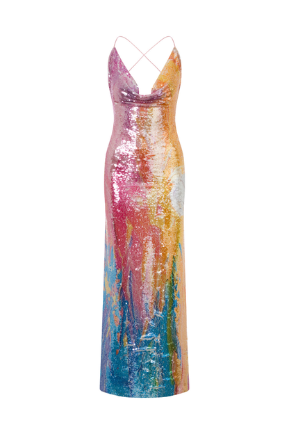 Tatiana Sequin Dress with Gradient Finish and Open Back
