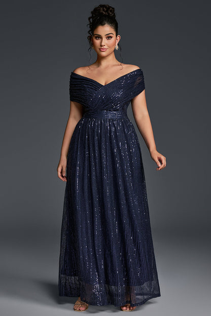 Gaia Sequin Dress with Off-Shoulder Neck and Empire Waist
