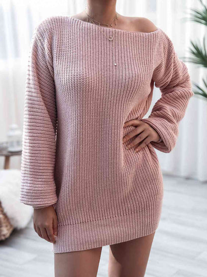 Inge Sweater Dress with Off-Shoulder Neck and Rib Knit