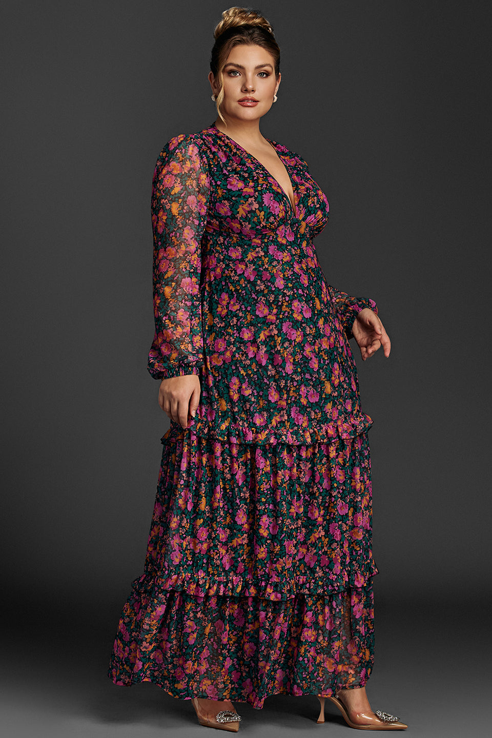 Quilla Floral Lantern Sleeve Maxi Dress