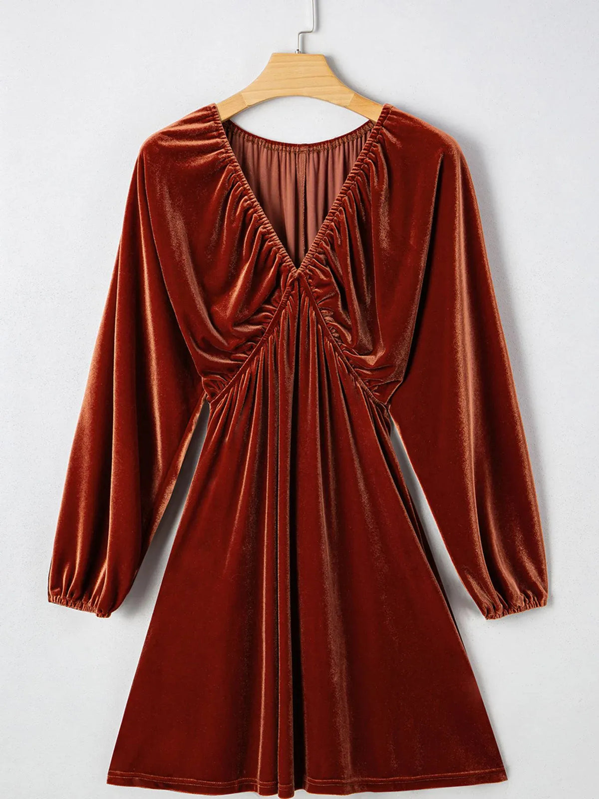 Perrine Velvet Dress with Puff Sleeves and Deep V Neck